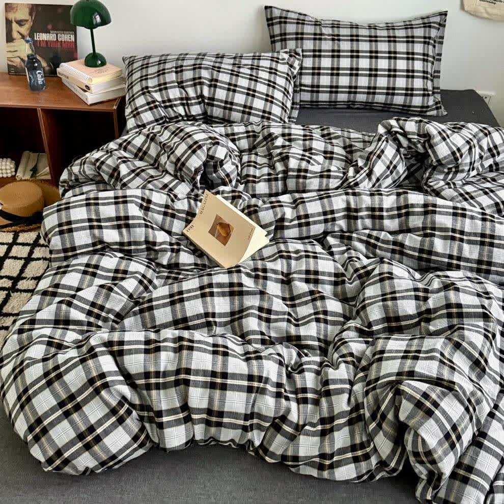 Klassisches kariertes Baumwoll-Bettwäscheset - image 1
