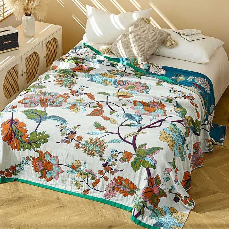 Ownkoti Quiltdecke aus Baumwollgaze mit Jacquardmuster und floralem Blattmuster - 230cm x 250cm - image 0
