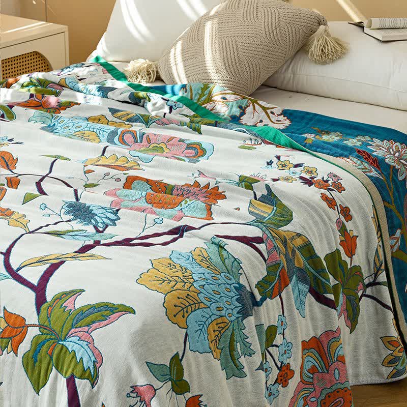 Ownkoti Quiltdecke aus Baumwollgaze mit Jacquardmuster und floralem Blattmuster - image 4