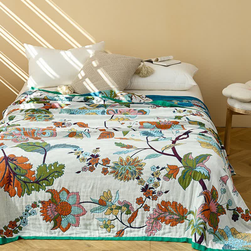 Ownkoti Quiltdecke aus Baumwollgaze mit Jacquardmuster und floralem Blattmuster - image 2