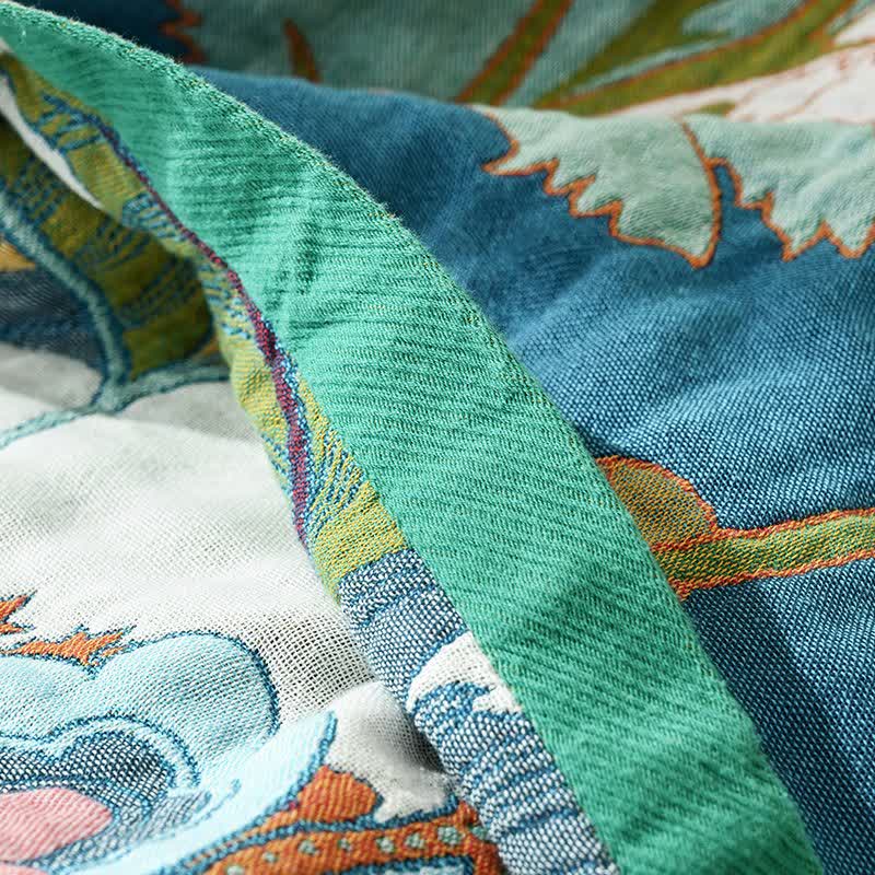 Ownkoti Quiltdecke aus Baumwollgaze mit Jacquardmuster und floralem Blattmuster - image 6