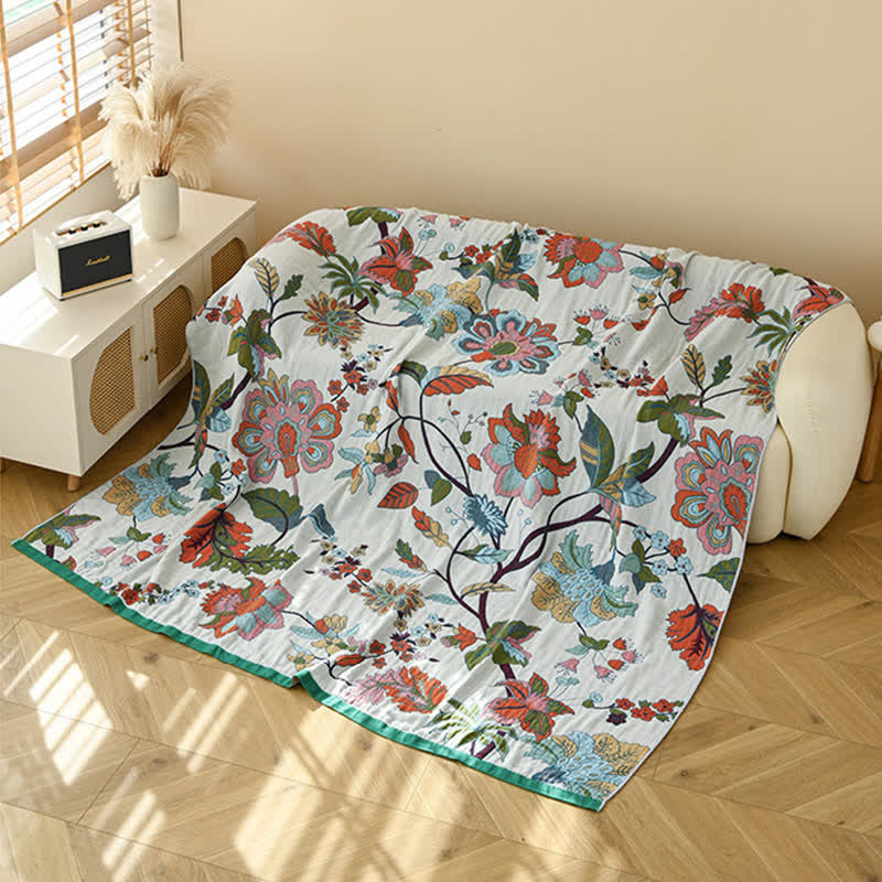 Ownkoti Quiltdecke aus Baumwollgaze mit Jacquardmuster und floralem Blattmuster - image 5