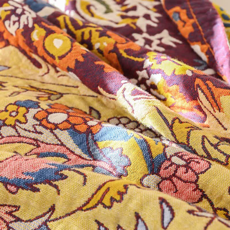 Ownkoti Retro-Steppdecke aus roter Baumwolle mit Jacquard-Blumenmuster - image 6