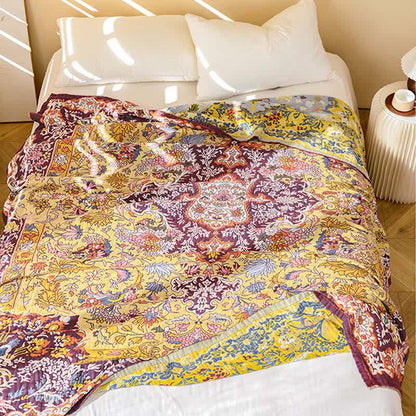Ownkoti Retro-Steppdecke aus roter Baumwolle mit Jacquard-Blumenmuster - image 2