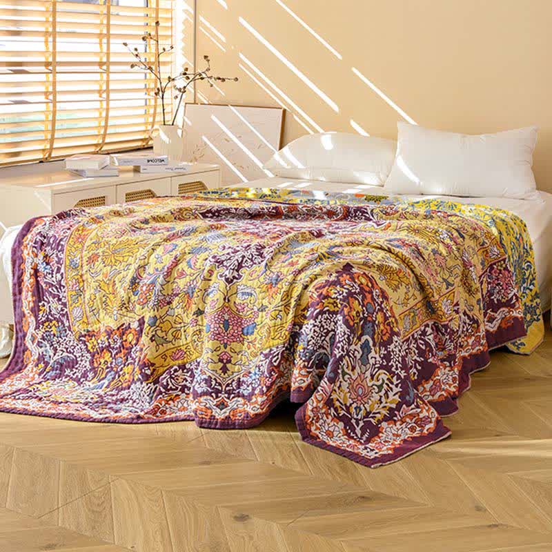 Ownkoti Retro-Steppdecke aus roter Baumwolle mit Jacquard-Blumenmuster - image 3