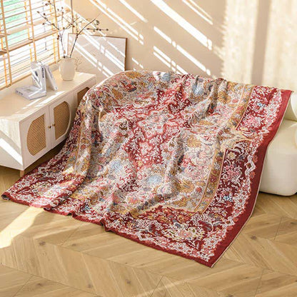 Ownkoti Retro-Steppdecke aus roter Baumwolle mit Jacquard-Blumenmuster - image 4