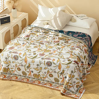 Ownkoti-Steppdecke im pastoralen Stil mit Blattmuster aus Baumwollgaze - 230cm x 250cm - image 0