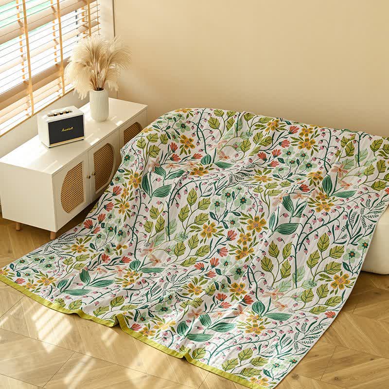 Ownkoti Baumwollgaze-Steppdecke mit grünem Blatt und Blumenmuster - image 3