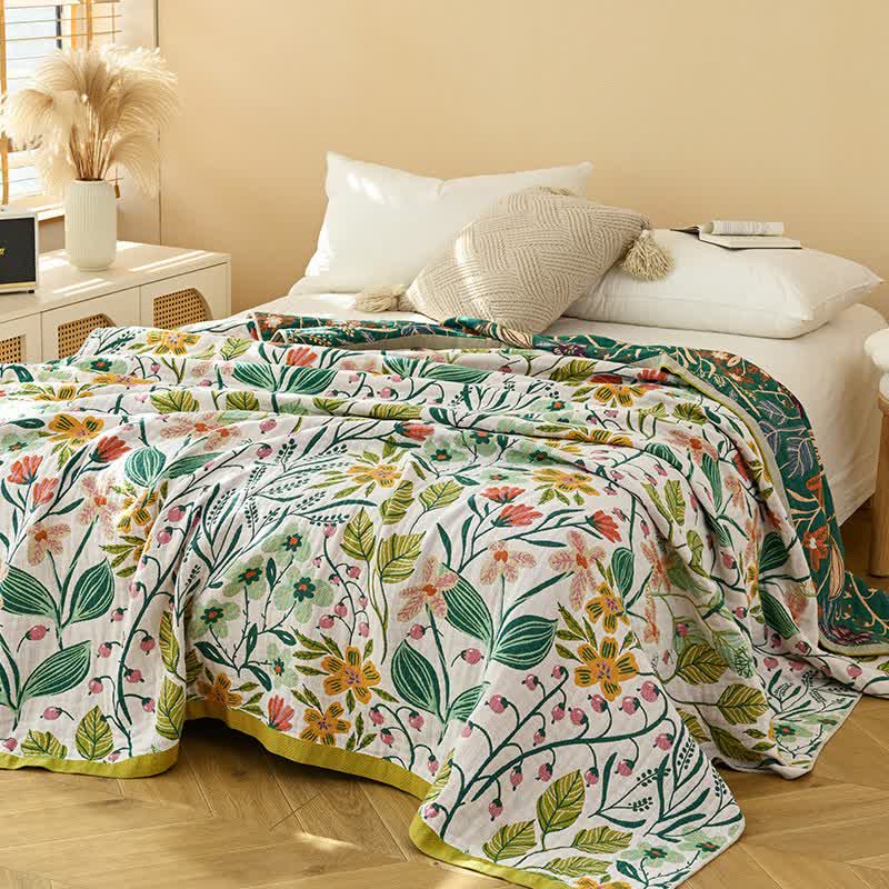 Ownkoti Baumwollgaze-Steppdecke mit grünem Blatt und Blumenmuster - image 2