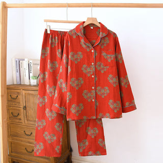 Loungewear-Set aus herzförmigem Baumwollgaze mit Blumenmuster - Rot - XXL - image 0