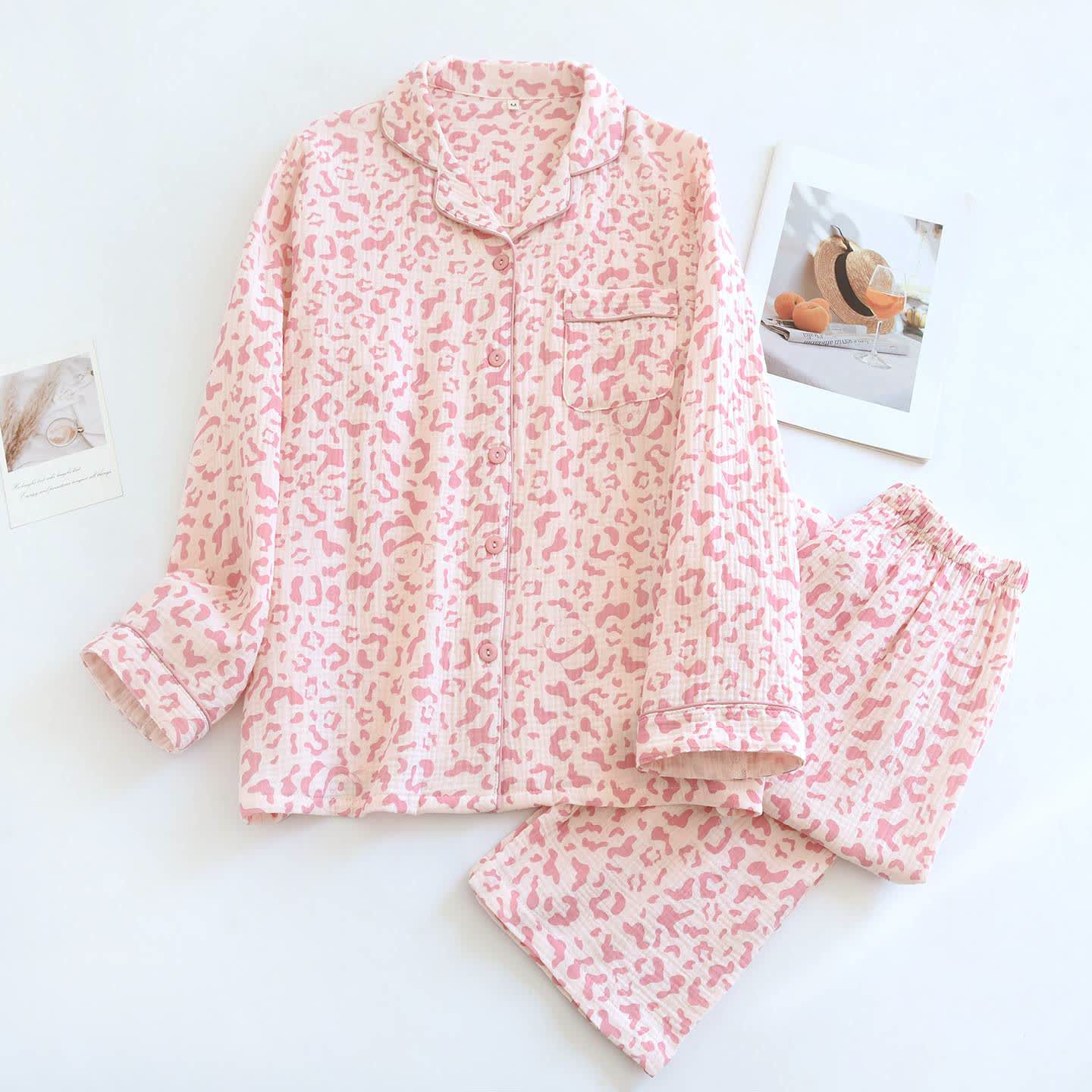 Loungewear-Set aus Baumwolle mit Leopardenmuster in sanften Farbtönen - Rosa - XL - image 2