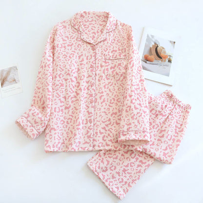 Loungewear-Set aus Baumwolle mit Leopardenmuster in sanften Farbtönen - Rosa - XL - image 2