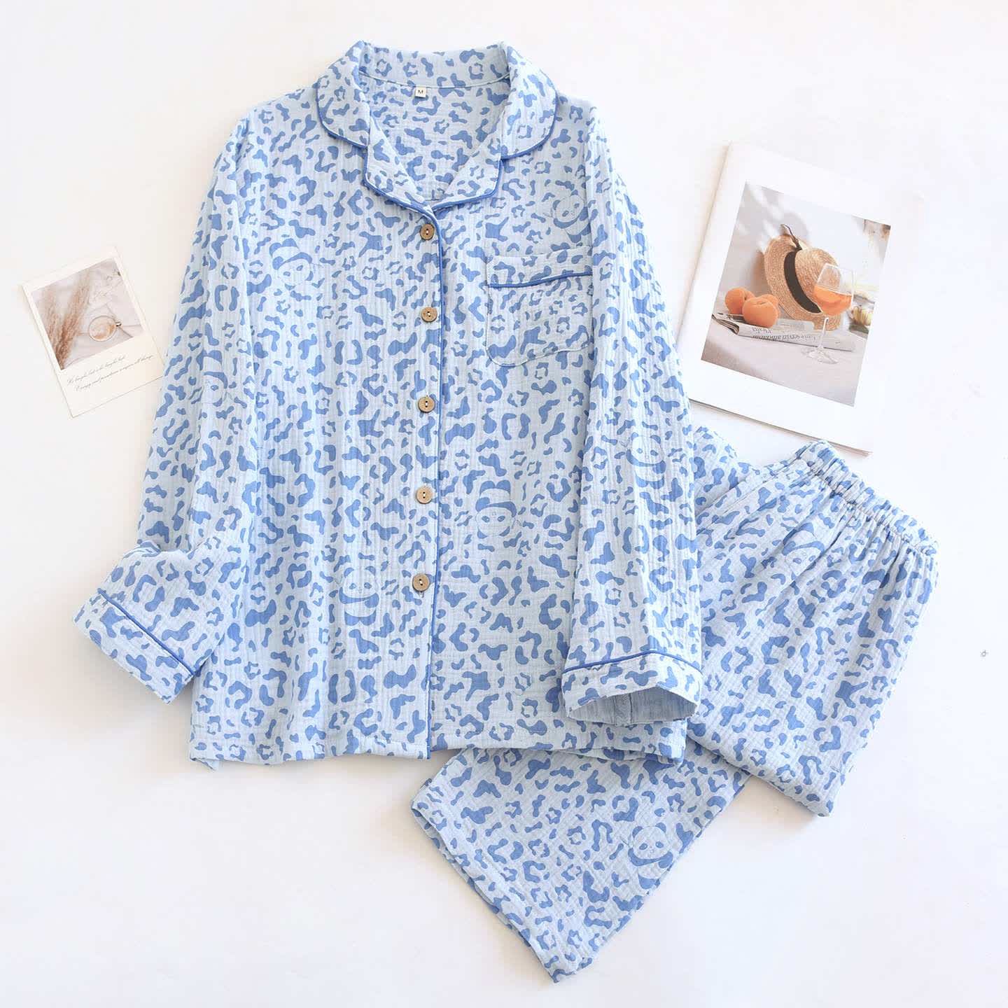 Loungewear-Set aus Baumwolle mit Leopardenmuster in sanften Farbtönen - Blau - XL - image 13