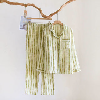 Loungewear-Set aus Baumwolle mit Streifenmuster - Grün - 2XL - image 0
