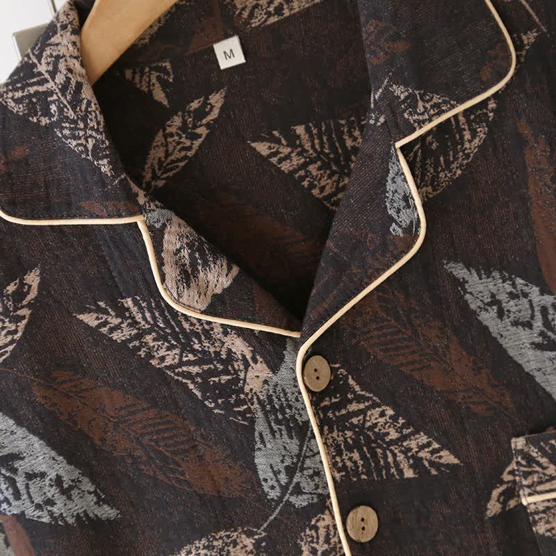 Loungewear aus Baumwollgaze mit künstlerischem Blattjacquardmuster - image 3