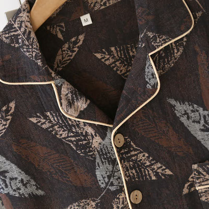 Loungewear aus Baumwollgaze mit künstlerischem Blattjacquardmuster - image 3