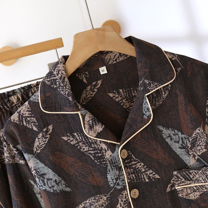 Loungewear aus Baumwollgaze mit künstlerischem Blattjacquardmuster - image 2
