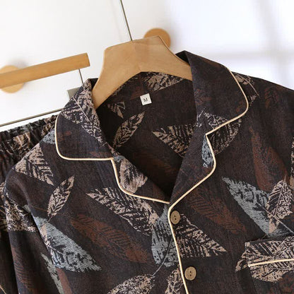 Loungewear aus Baumwollgaze mit künstlerischem Blattjacquardmuster - image 2
