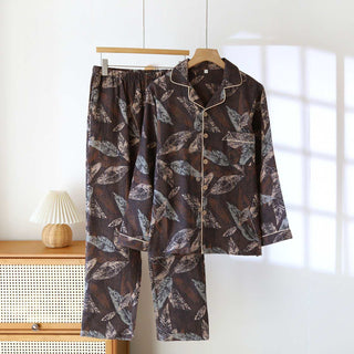 Loungewear aus Baumwollgaze mit künstlerischem Blattjacquardmuster - Schwarz - XXL - image 0