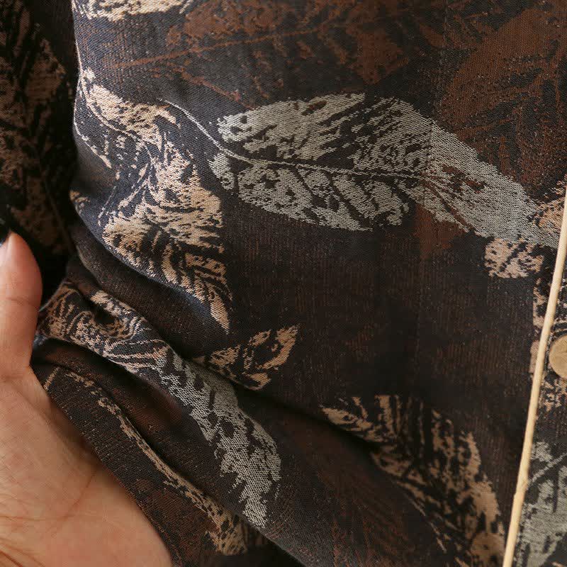 Loungewear aus Baumwollgaze mit künstlerischem Blattjacquardmuster - image 7