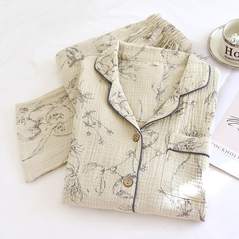 Elegantes Loungewear-Set aus Baumwolle mit Vintage-Blumenmuster - image 2