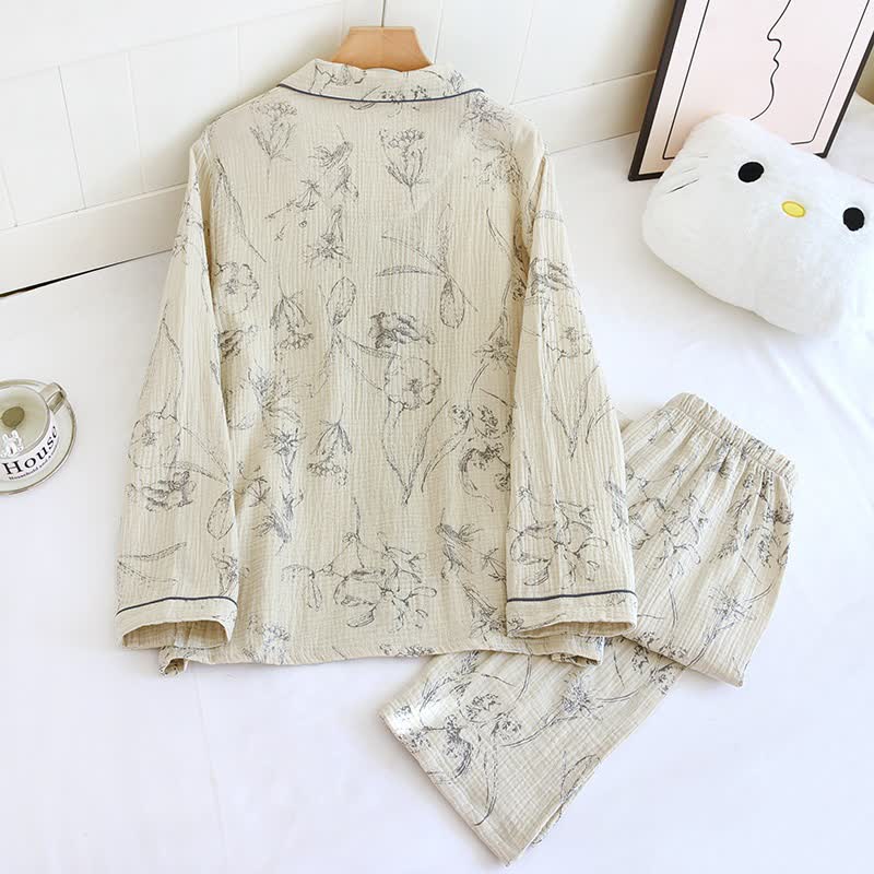 Elegantes Loungewear-Set aus Baumwolle mit Vintage-Blumenmuster - image 1