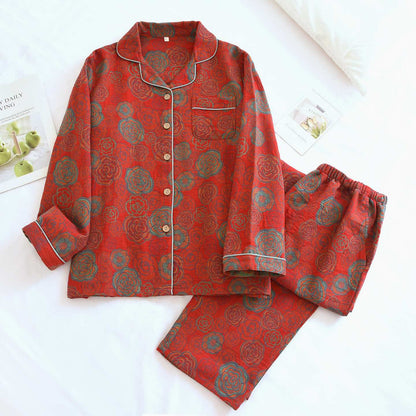 Camellia Loungewear-Set aus reiner Baumwolle - Rot - XL - image 0