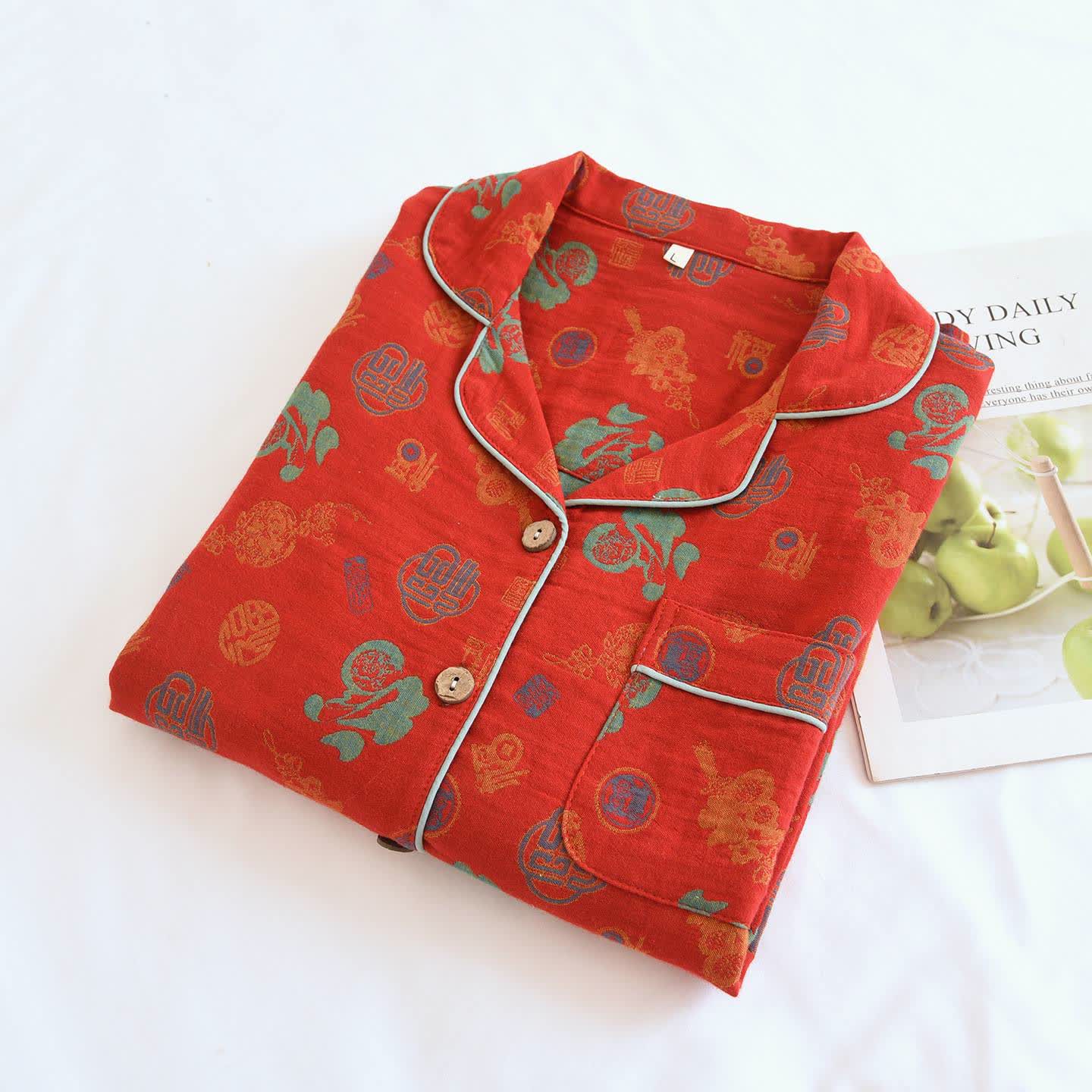 Vintage-Loungewear-Set aus Baumwolle mit Segensmuster - image 1