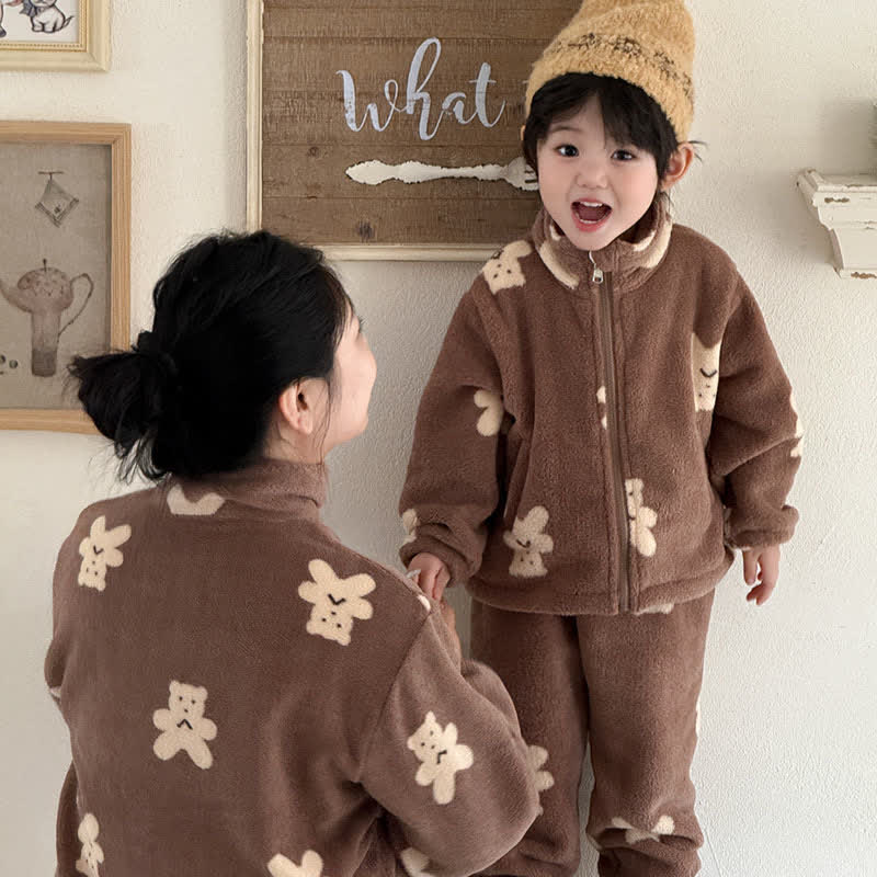Kinder-Loungewear-Set mit Bärenmuster und Reißverschluss - Kaffee - Erwachsene: L - image 0