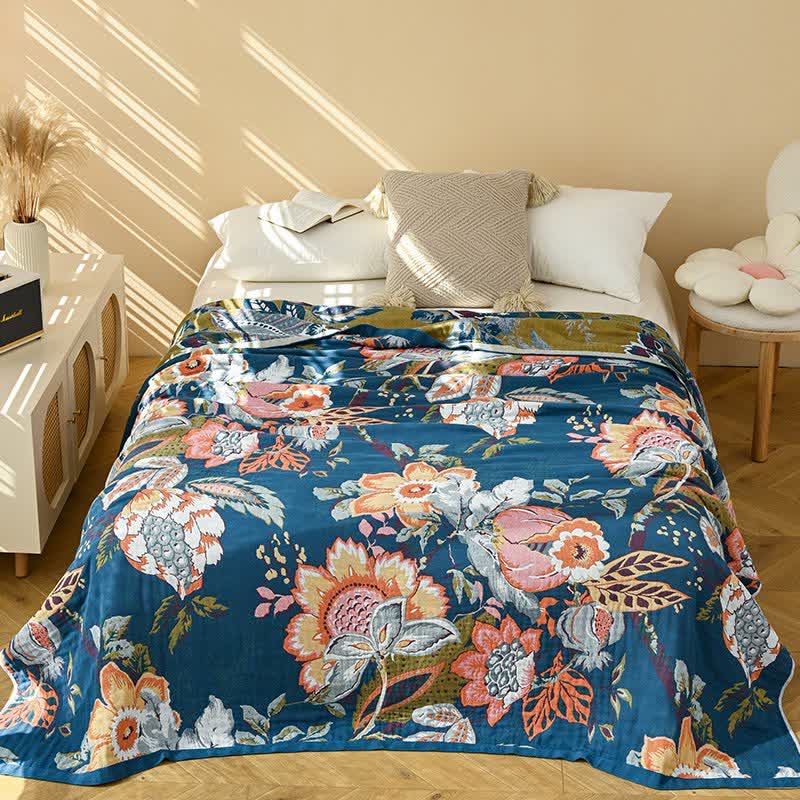 Traumhafter, floraler Quilt aus reiner Baumwollgaze - Blau - 230cm x 250cm - image 5