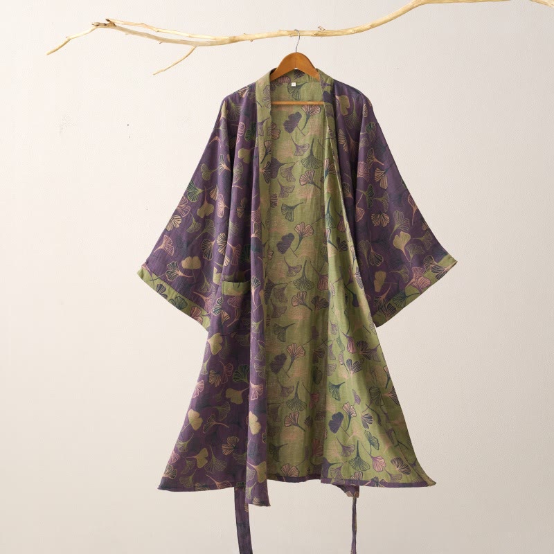 Kimono-Bademantel aus Ginkgo-Biloba-Baumwolle - Lila & Grün - 2XL - image 38