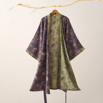 Kimono-Bademantel aus Ginkgo-Biloba-Baumwolle - Lila & Grün - 2XL - image 38