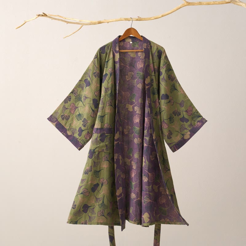 Kimono-Bademantel aus Ginkgo-Biloba-Baumwolle - Grün & Lila - 2XL - image 44