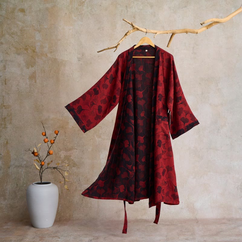 Kimono-Bademantel aus Ginkgo-Biloba-Baumwolle - Rot & Schwarz - 2XL - image 64