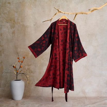 Kimono-Bademantel aus Ginkgo-Biloba-Baumwolle - Schwarz & Rot - 2XL - image 65