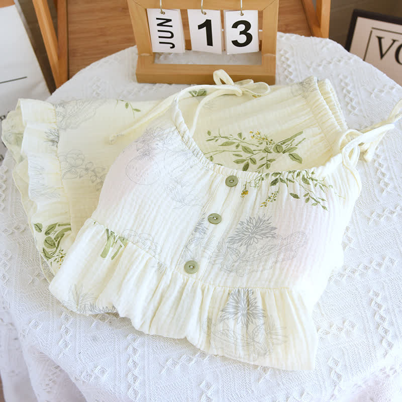 Pyjama-Set aus Baumwolle mit Blätterprint, Trägertop und Baumwollunterwäsche - image 3
