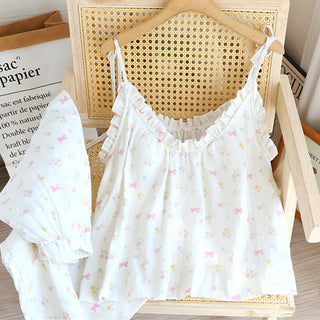 Baumwoll-Pyjama-Set mit Schleifenmuster, Trägertop und Baumwollunterwäsche - Rosa - XL - image 0