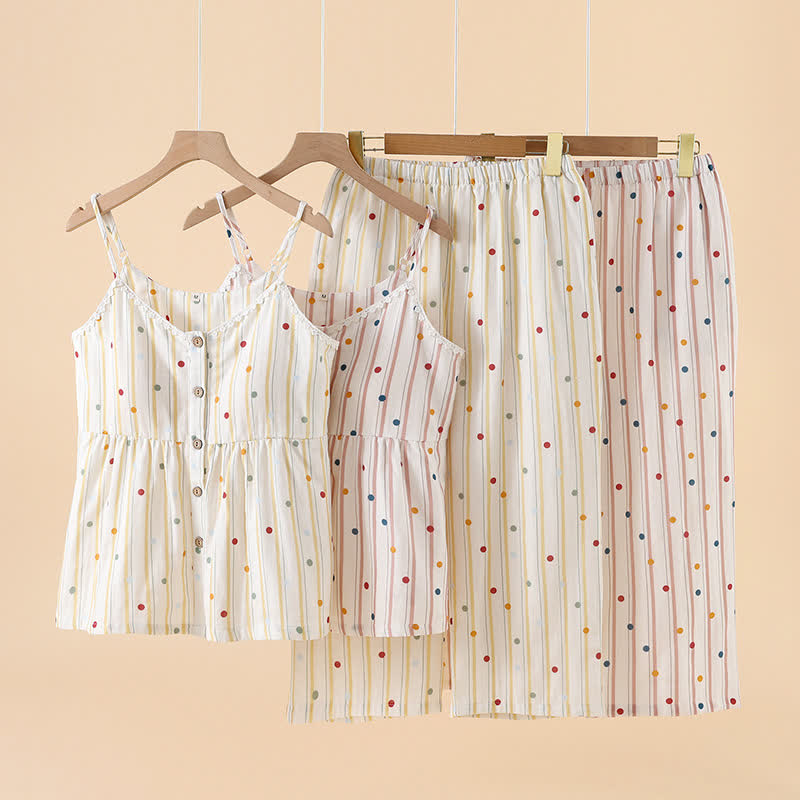 Gestreiftes Baumwoll-Pyjama-Set mit Polka-Dot-Top - image 0