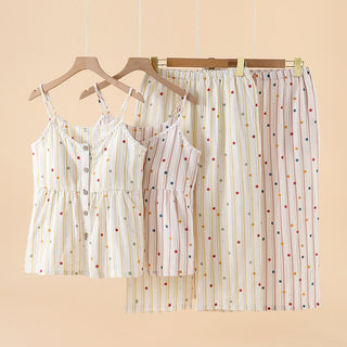 Gestreiftes Baumwoll-Pyjama-Set mit Polka-Dot-Top - image 0