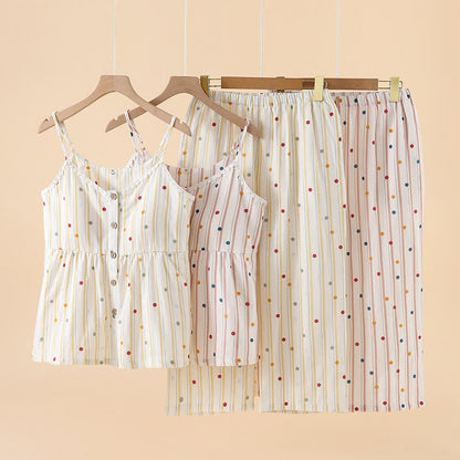 Gestreiftes Baumwoll-Pyjama-Set mit Polka-Dot-Top - image 0