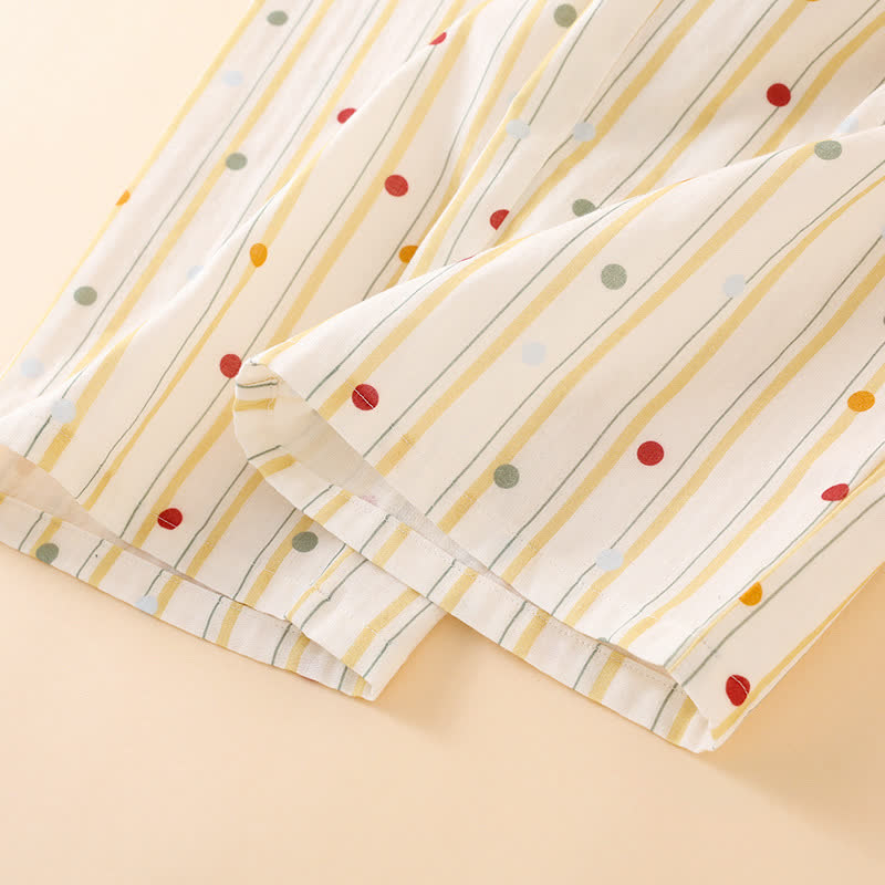 Gestreiftes Baumwoll-Pyjama-Set mit Polka-Dot-Top - image 7