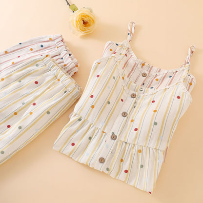 Gestreiftes Baumwoll-Pyjama-Set mit Polka-Dot-Top - image 2