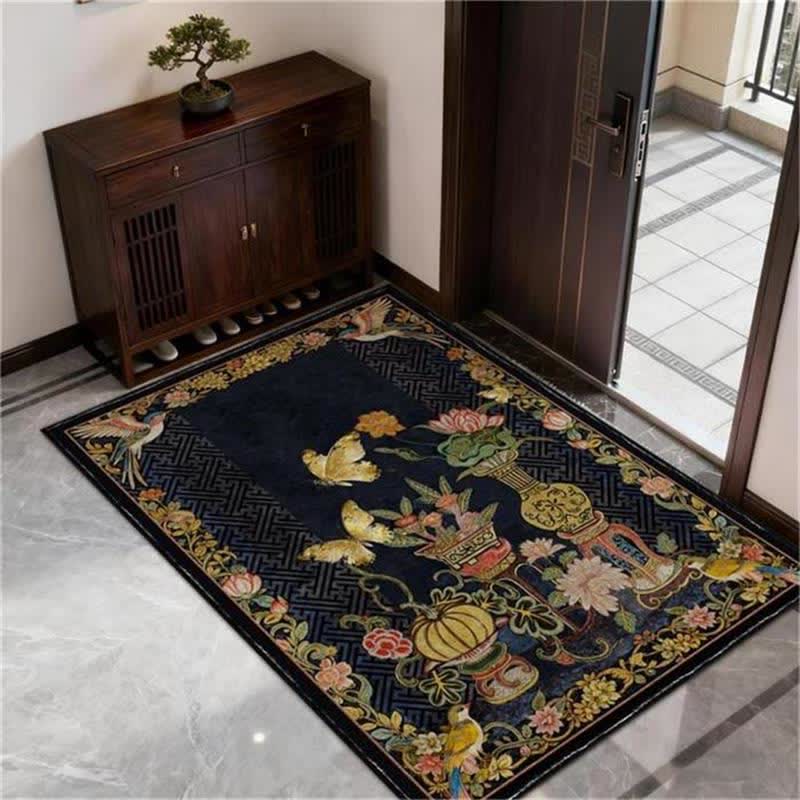 Vintage Faltbarer Teppich mit Blumen- und Vogelmotiven - image 2