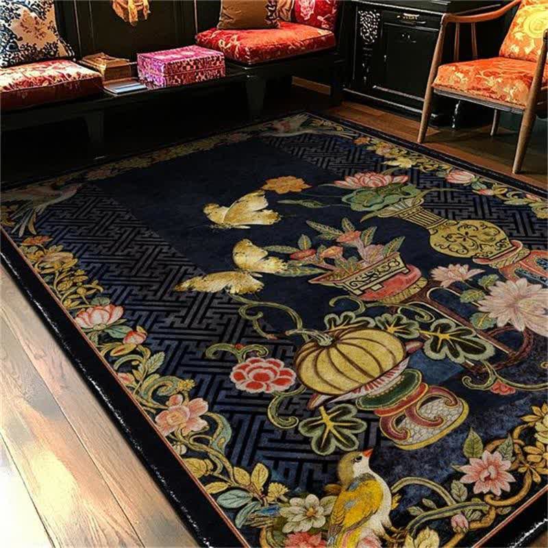 Vintage Faltbarer Teppich mit Blumen- und Vogelmotiven - image 4