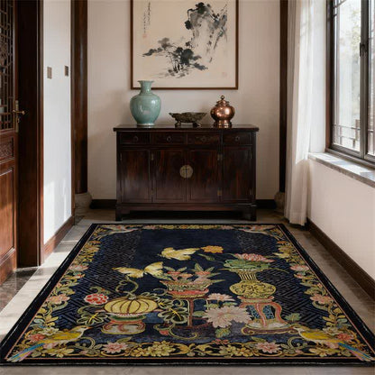 Vintage Faltbarer Teppich mit Blumen- und Vogelmotiven - image 1