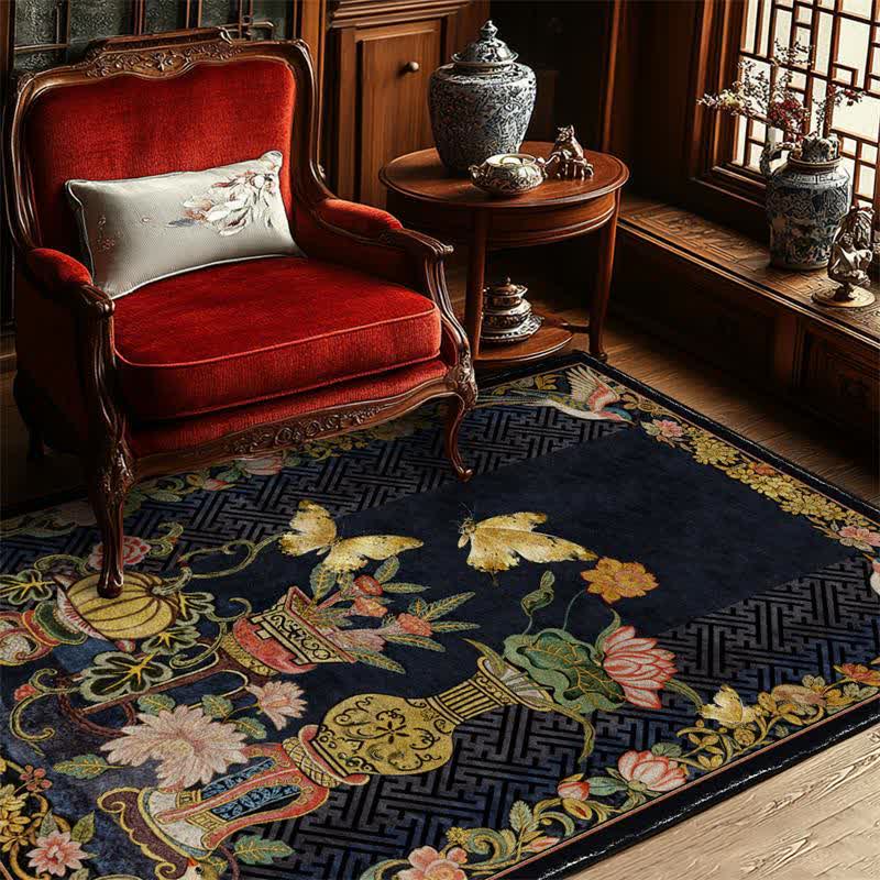 Vintage Faltbarer Teppich mit Blumen- und Vogelmotiven - image 3