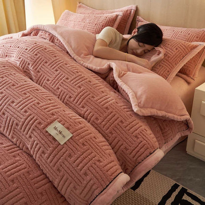 Bettwäsche-Set aus gestreiftem, knotenartigem Plüschstoff - Rosa - Bettwäsche-Set (4-teilig) - 220cm x 240cm - image 6
