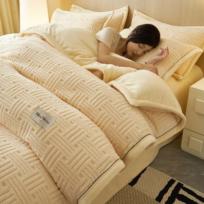 Bettwäsche-Set aus gestreiftem, knotenartigem Plüschstoff - Beige - Bettwäsche-Set (4-teilig) - 220cm x 240cm - image 8
