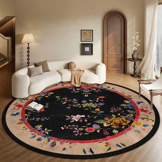  Luxus Chinoiserie Schwarzer Blumen Runder Teppich - 243cm - image 0