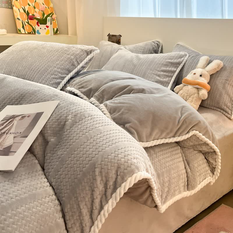 Bettwäsche-Set mit Wellenstreifen-Jacquardmuster aus Plüsch - Grau - Bettwäsche-Set - 220cm x 240cm - image 19
